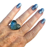 HEART Labradorite Solid 925 Sterling Silver Ring 7.5