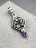 Peridot & Amethyst Solid 925 Sterling Silver Pendant