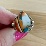 Kingman Turquoise & Spiny Oyster Solid 925 Sterling Silver Ring