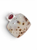 Montana Agate & Garnet Solid 925 Sterling Silver Pendant