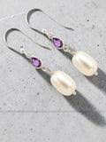 Freshwater Pearl & Amethyst Solid 925 Sterling Silver Earrings