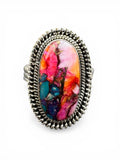 Kingman Pink Dahlia Turquoise Solid 925 Sterling Silver Ring 10