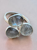 Labradorite triple faceted Solid 925 Sterling Silver Ring 7