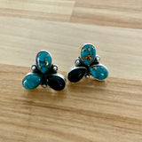 Kingman Copper Turquoise & Black Onyx Solid 925 Sterling Silver Post stud Earrings
