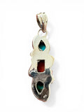 Kingman Turquoise & Italian Coral Solid 925 Sterling Silver Pendant