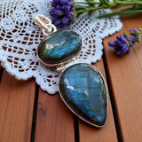 Double Labradorite Solid 925 Sterling Silver Pendant