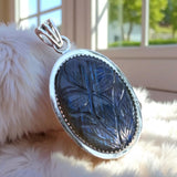 Carved Labradorite Solid 925 Sterling Silver Pendant