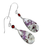 Ruby in Feldspar & Garnet Solid 925 Sterling Silver Earrings