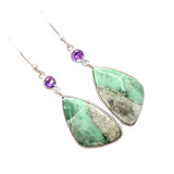 Variscite & Amethyst Solid 925 Sterling Silver Earrings