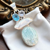 Aquamarine Pearl Solid 925 Sterling Silver Pendant