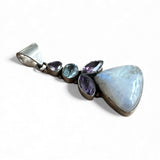 Rainbow Moonstone, Amethyst & Blue Topaz Solid 925 Sterling Silver Pendant
