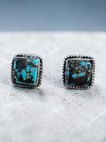 Number 8 Turquoise Solid 925 Sterling Silver stud Earrings