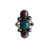 Pink Dahlia Turquoise Solid 925 Sterling Silver Ring 7