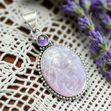 Pink Kunzite & Amethyst Solid 925 Sterling Silver Pendant
