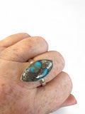 Kingman Turquoise with Pyrite Solid 925 Sterling Silver Ring 10