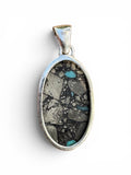 Kingman Turquoise with Pyrite Solid 925 Sterling Silver Pendant