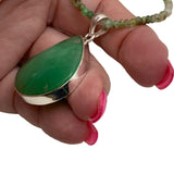 Chrysoprase Solid 925 Sterling Silver Pendant Beaded Necklace