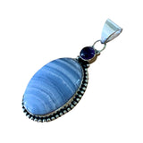 Blue Lace Agate & Amethyst Solid 925 Sterling Silver Pendant