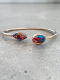 Kingman Pink Dahlia Turquoise Solid 925 Sterling Silver Bangle Bracelet