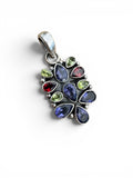 Iolite, Peridot & Garnet Solid 925 Sterling Silver Pendant