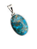 Kingman Blue Copper Turquoise Solid 925 Sterling Silver Pendant
