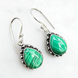 Malachite Solid 925 Sterling Silver Teardrop Earrings – Handmade Dangle Jewelry