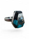 Turquoise & Pyrite Solid 925 Sterling Silver Ring 7