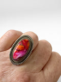 Kingman Pink Dahlia Turquoise Solid 925 Sterling Silver Ring 8