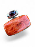 Sponge Coral & Garnet Solid 925 Sterling Silver Pendant