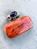 Sponge Coral & Garnet Solid 925 Sterling Silver Pendant