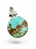Tibetan Spider web Turquoise & Blue Topaz Solid 925 Sterling Silver Pendant