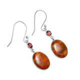 Sponge Coral & Garnet Solid 925 Sterling Silver Earrings