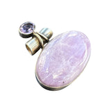 Pink Kunzite & Amethyst Solid 925 Sterling Silver Pendant