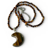 Crescent Moon Tiger Eye Solid 925 Sterling Silver Pendant Necklace