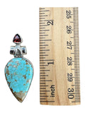Turquoise & Garnet Solid 925 Sterling Silver Pendant