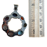Multi-Gemstone Solid 925 Sterling Silver Circle Pendant