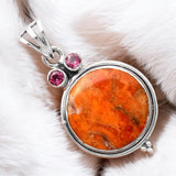Sponge Coral & Amethyst Solid 925 Sterling Silver Pendant