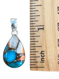 Kingman Turquoise & Spiny Oyster Solid 925 Sterling Silver Pendant