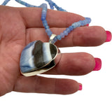 HEART Solid 925 Sterling Silver Owyhee Opal & Blue Lace Beaded Necklace