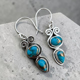 Kingman Blue Copper Turquoise Solid 925 Sterling Silver Earrings