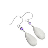 White Opal & Amethyst Solid 925 Sterling Silver Earrings