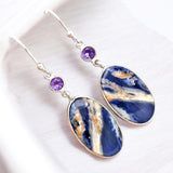 Sodalite & Amethyst Solid 925 Sterling Silver Earrings