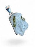 Rough Green Tourmaline in Quartz Solid 925 Sterling Silver Pendant