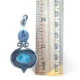 Caribbean Larimar & Rainbow Moonstone Solid 925 Sterling Silver Pendant