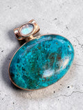 Shattuckite & Moonstone Solid 925 Sterling Silver Pendant
