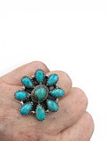 Flower Kingman Turquoise Solid 925 Sterling Silver Ring ADJ