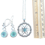 Aqua Chalcedony Solid 925 Sterling Silver Necklace Earrings Set