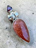 Sunstone & Garnet Solid 925 Sterling Silver Pendant