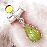 Rough Green Kyanite & Peridot Solid 925 Sterling Silver Pendant