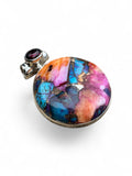 Kingman Pink Dahlia Turquoise & Garnet Solid 925 Sterling Silver Pendant (Copy)